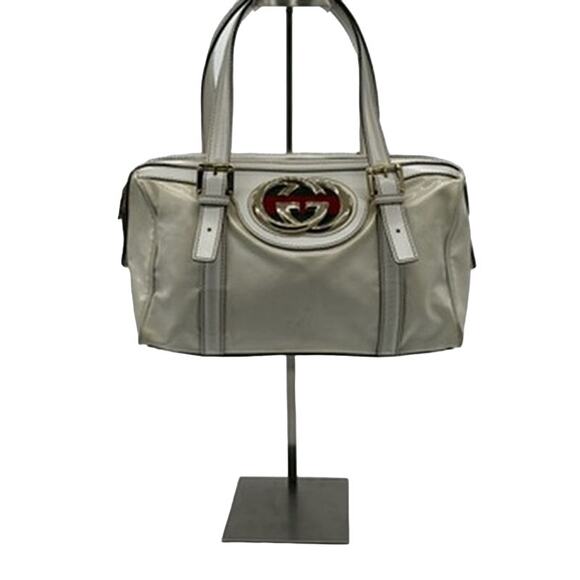 Gucci Web Britt Dialux Cream Leather Boston Bag*GG LOGO*Red Green Stripes! - Picture 1 of 16